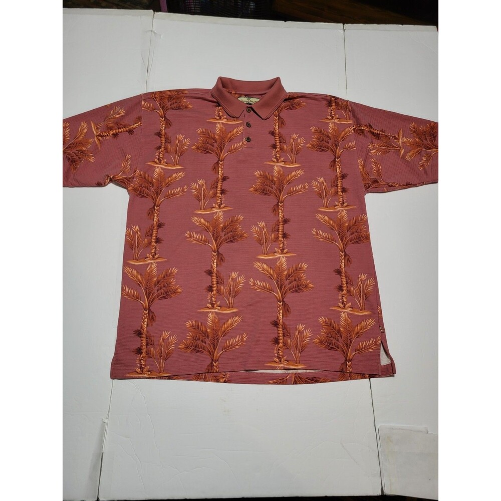 (#18)Tommy Bahama Short Sleeve Men's Size Large  70% Silk Rust Tropic
